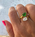 Silver gold plated pear & cz emerald ring