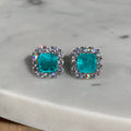 Sterling silver paraiba & cz diamond halo studs