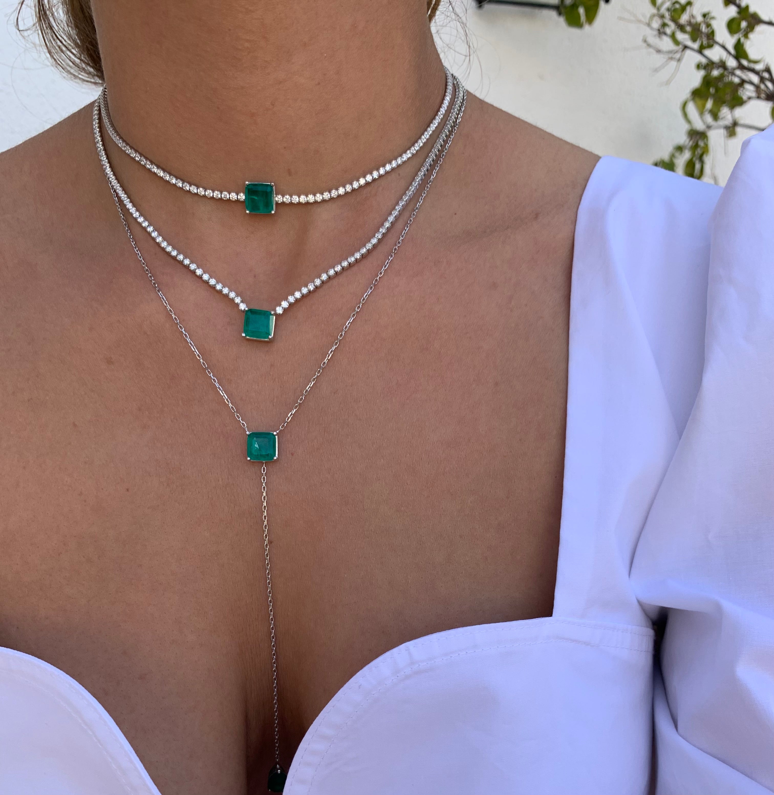 “Contessa” Sterling silver emerald necklace