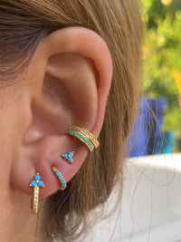 Silver 18k gold plated turquoise flower huggie hoops