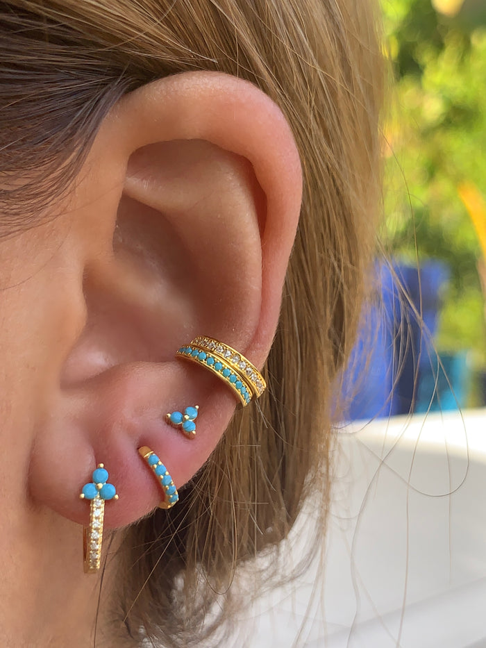 Silver 18k gold plated turquoise flower huggie hoops