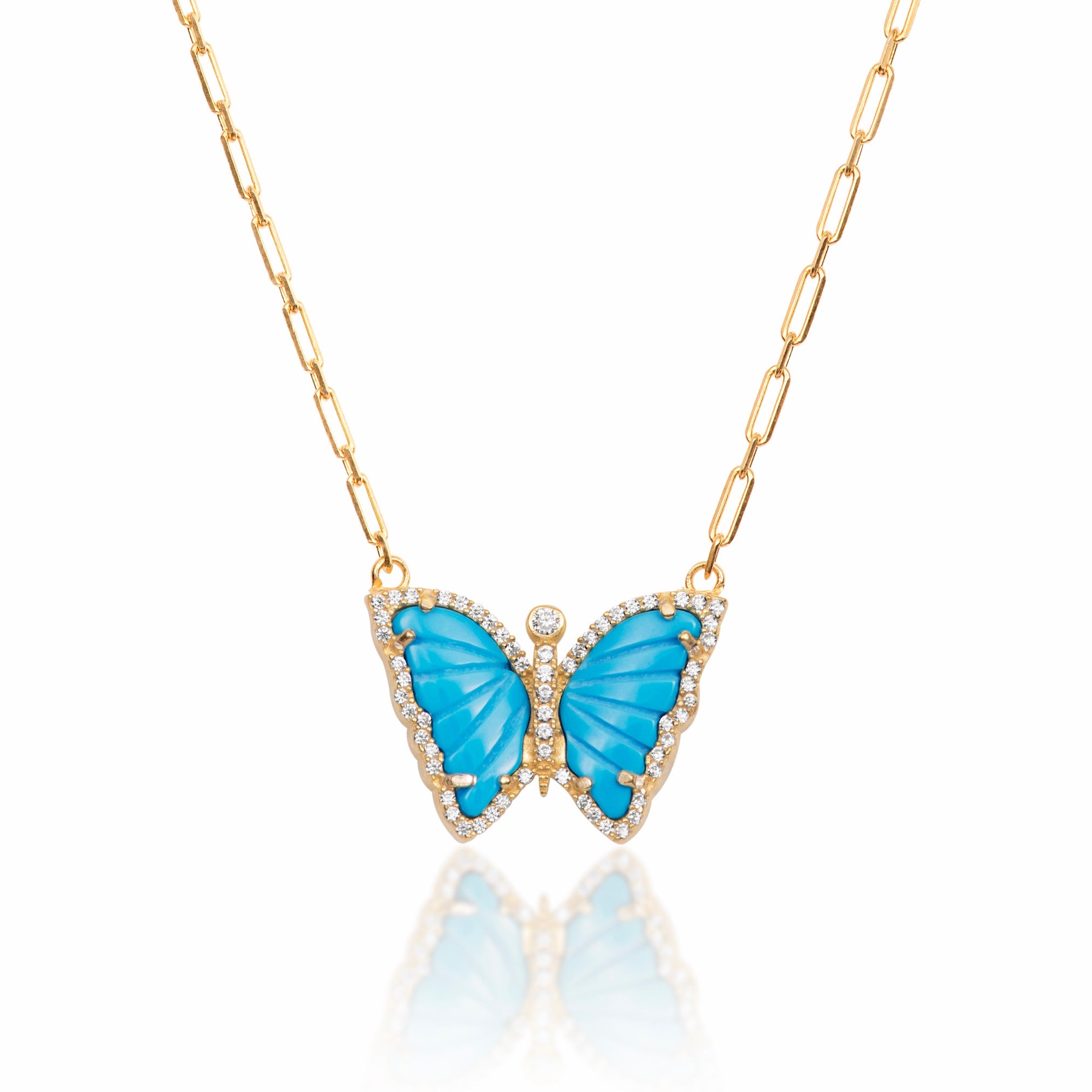 Silver gold plated turquoise butterfly necklace