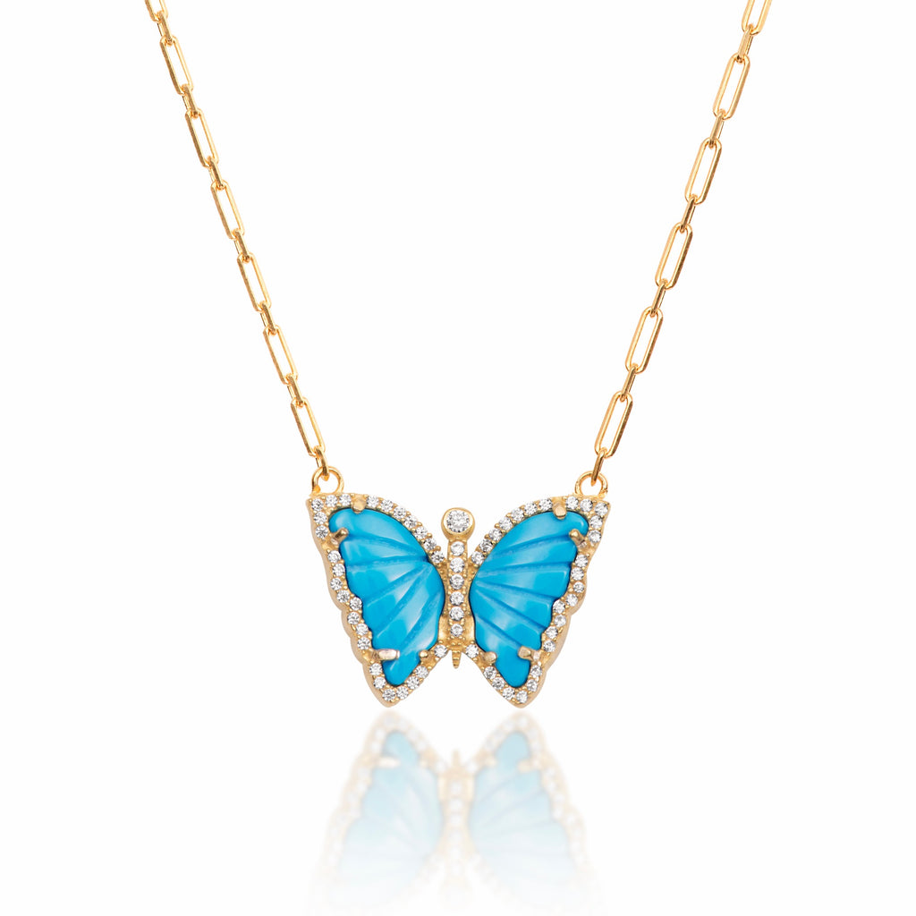 Silver gold plated turquoise butterfly necklace