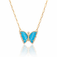Silver gold plated turquoise butterfly necklace