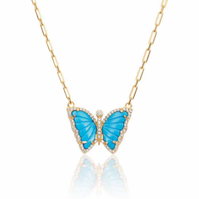 Silver gold plated turquoise butterfly necklace
