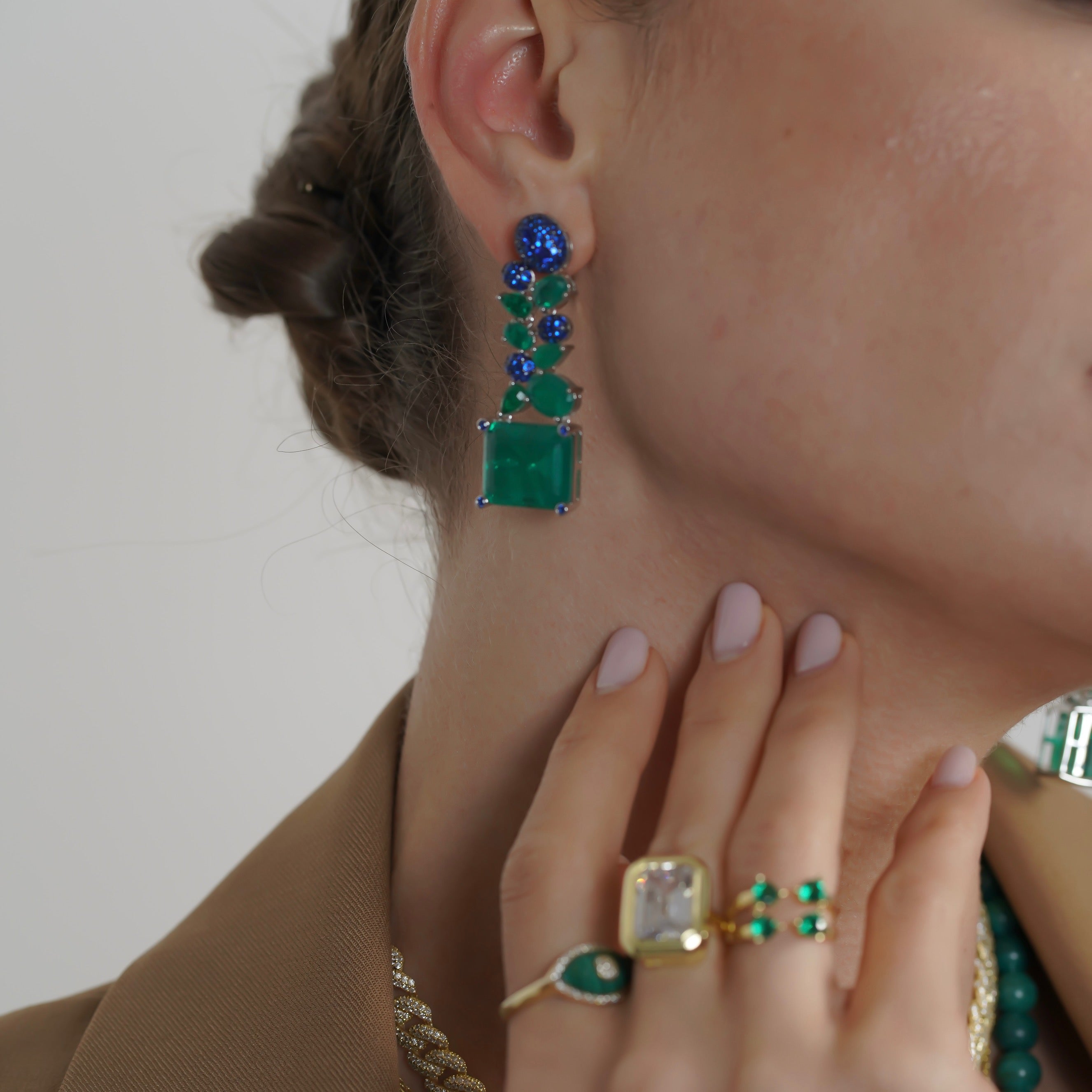 Sterling silver emerald & sapphire earrings
