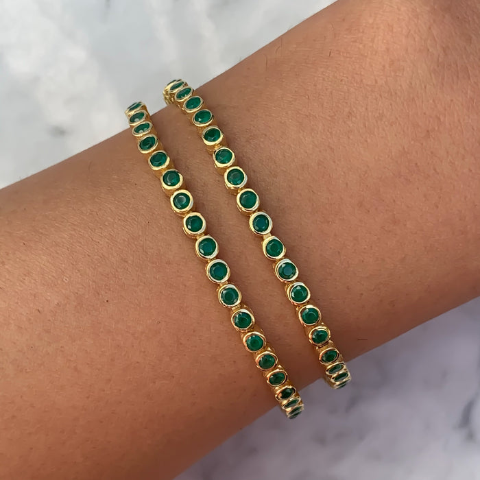 Silver gold plated green tennis bracelet