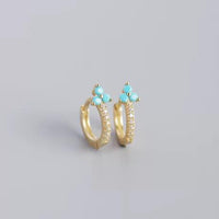 Silver 18k gold plated turquoise flower huggie hoops