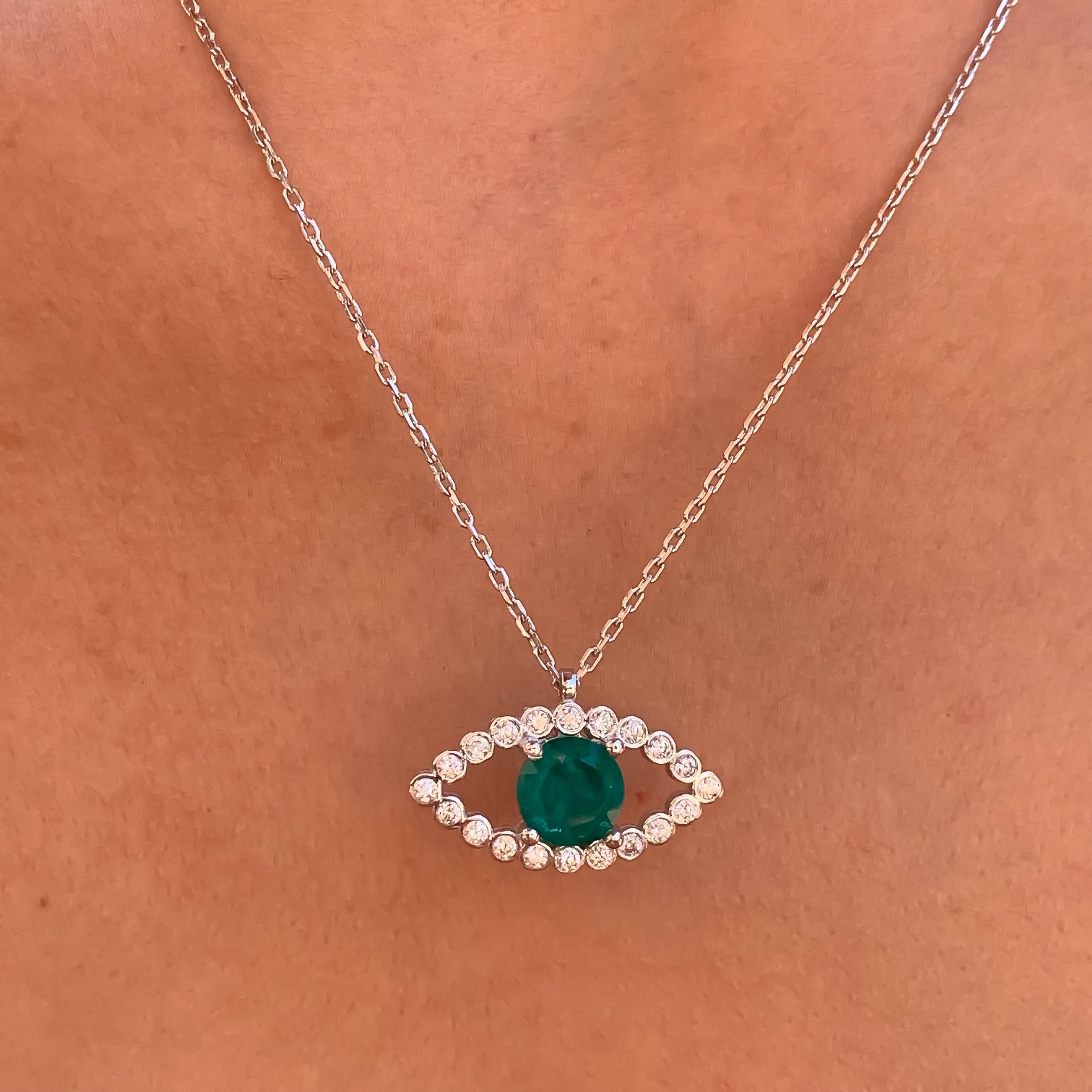 Sterling silver “Adora” emerald tennis eye necklace