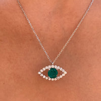 Sterling silver “Adora” emerald tennis eye necklace