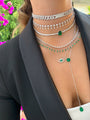 Sterling silver square & pear emerald lariat necklace