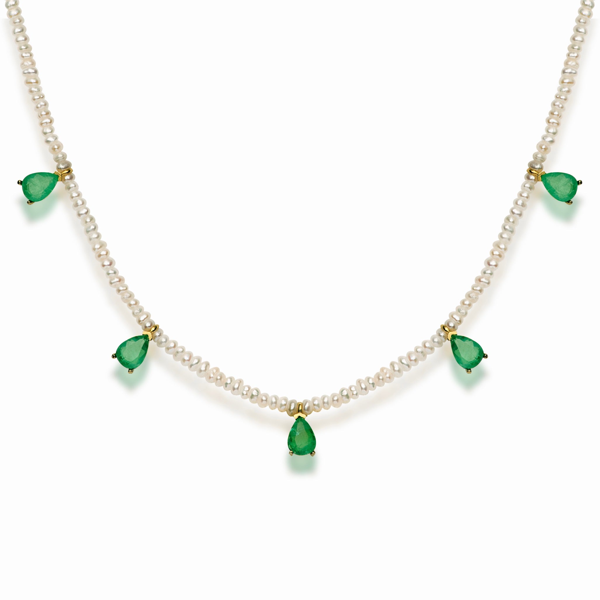 Natural pearl beaded emerald drops necklace