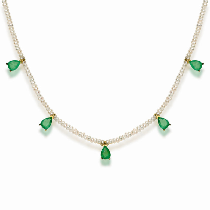 Natural pearl beaded emerald drops necklace