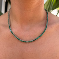 Sterling silver emerald green tennis necklace