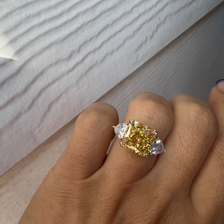 AFFY Simulated Canary Yellow Diamond & CZ Solitaire Ring - Sterling Silver 14K Gold Overlay