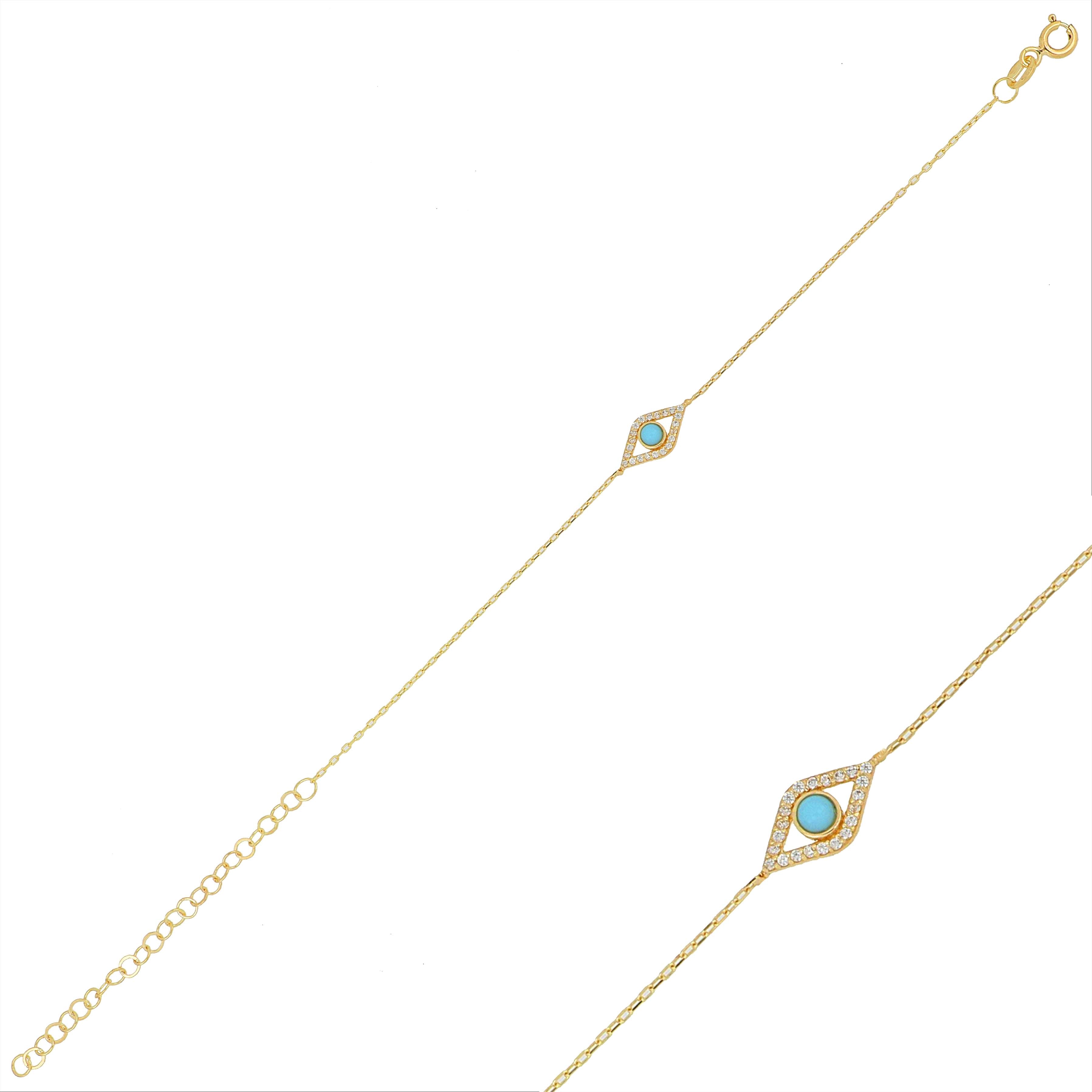 Silver gold plated dainty turquoise eye anklet