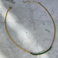 Silver gold plated tennis style emerald link necklace