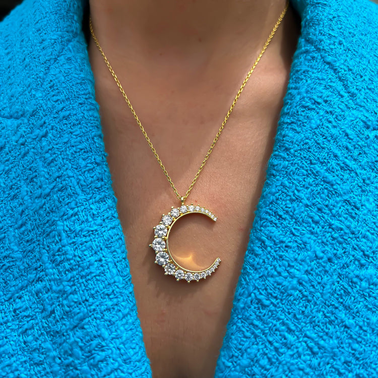 Buy Diamond Crescent Moon + Plain Chain| Made with BIS Hallmarked Gold |  Starkle