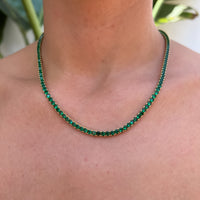 Silver gold plated emerald green tennis necklace
