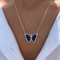 Silver gold plated lapis butterfly necklace