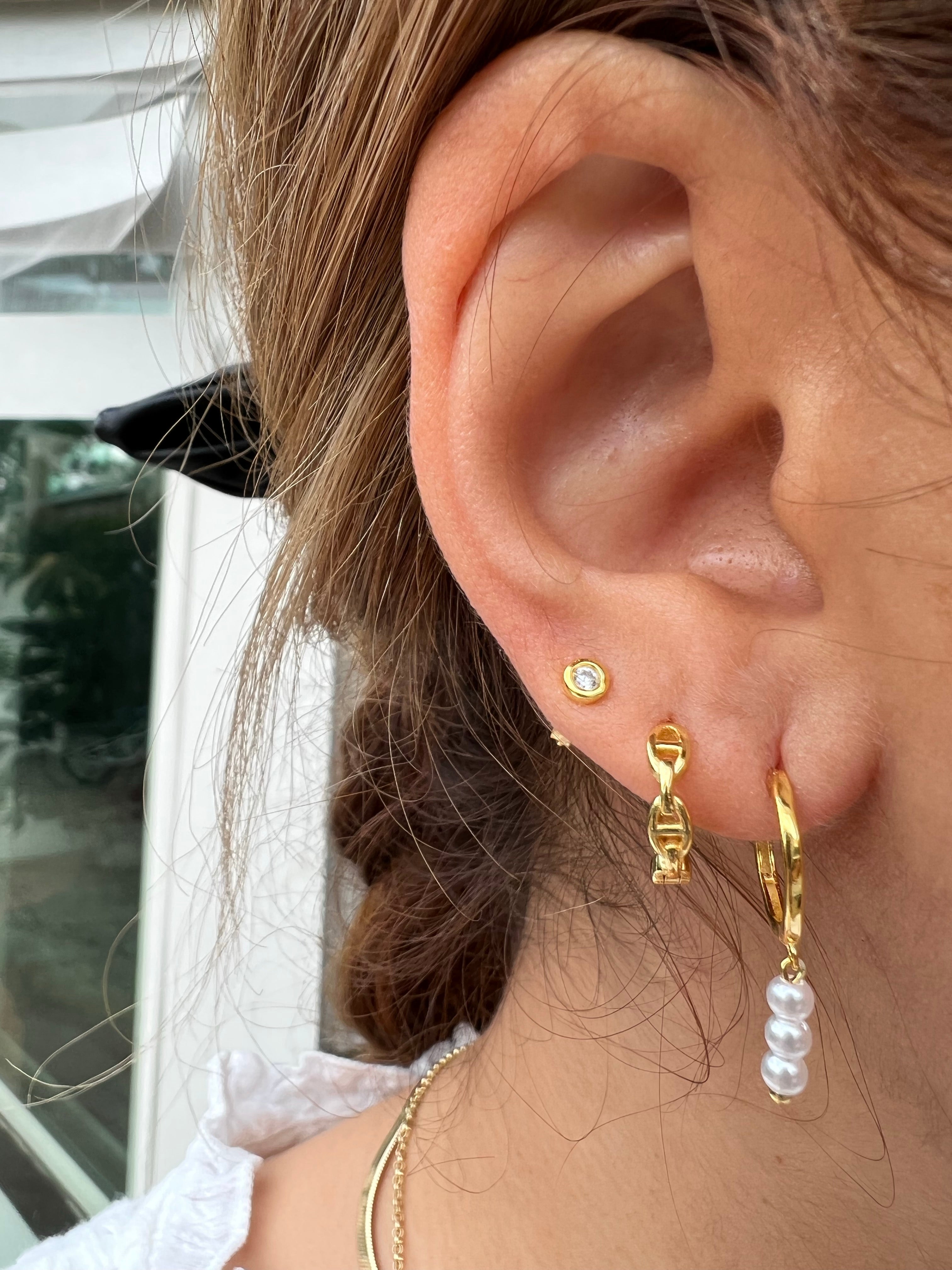 Silver 18k gold plated horsebit huggie hoops