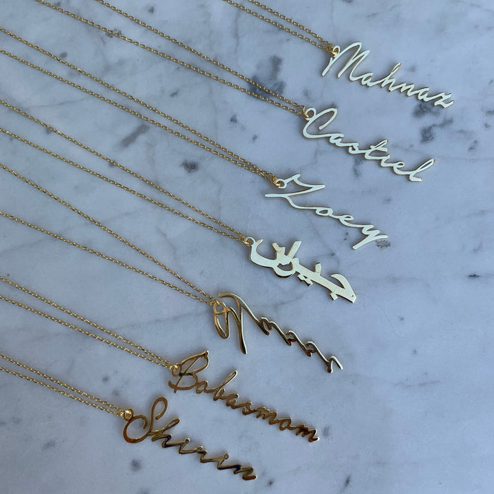 Personalized cursive name necklace silver gold plated