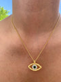 Silver gold plated green hammered evil eye necklace