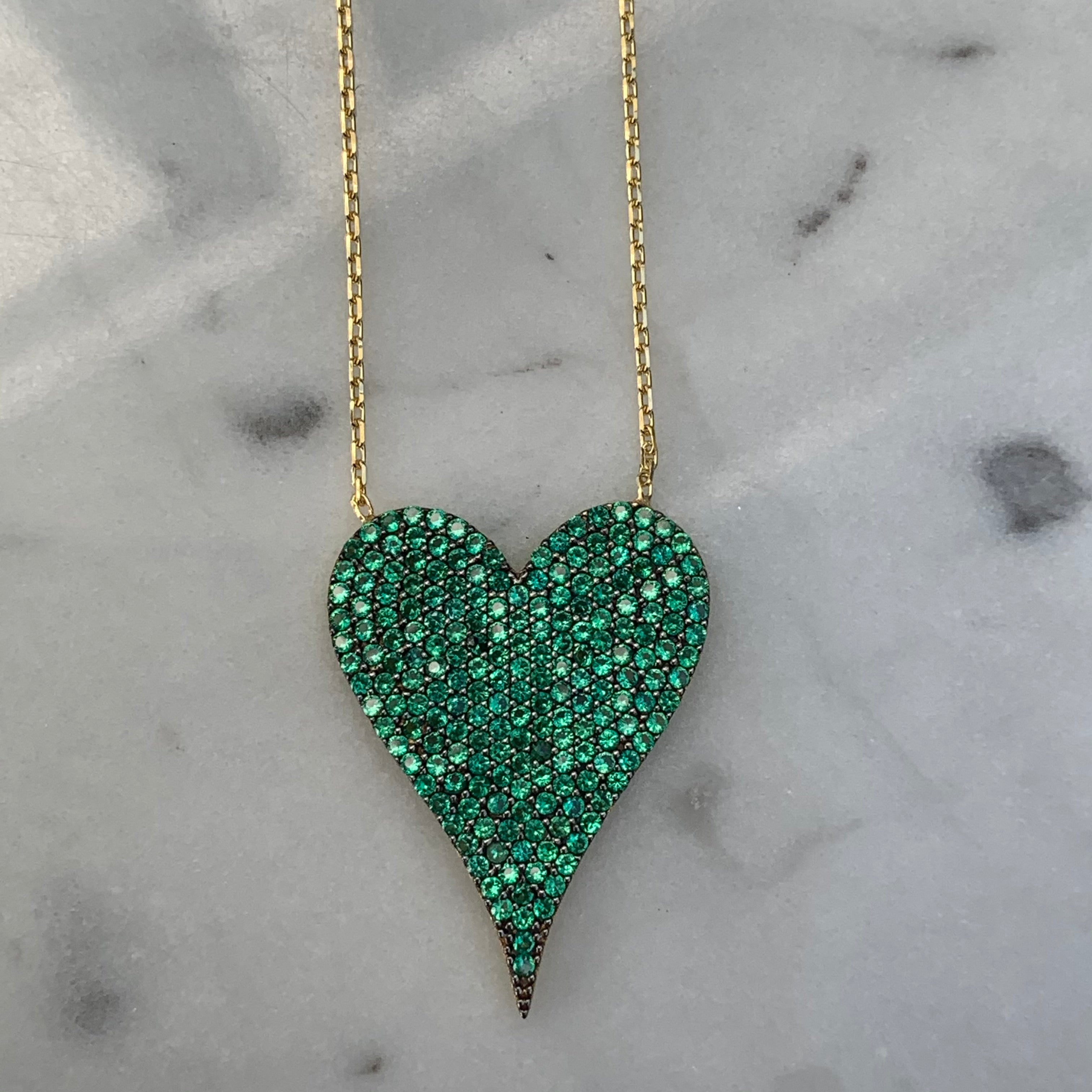 Silver gold plated green “Amore” heart necklace
