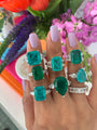 Sterling silver large emerald cut paraiba ring