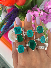 Sterling silver large emerald cut paraiba ring