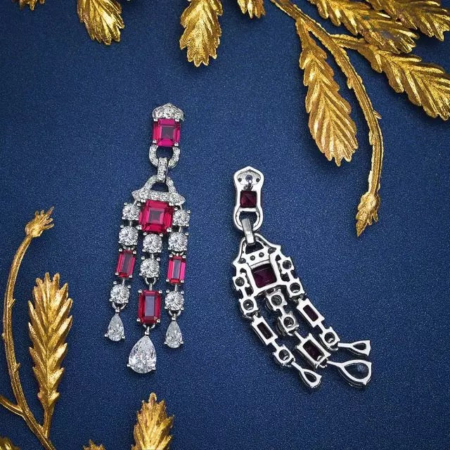 Sterling silver simulated ruby chandelier earrings