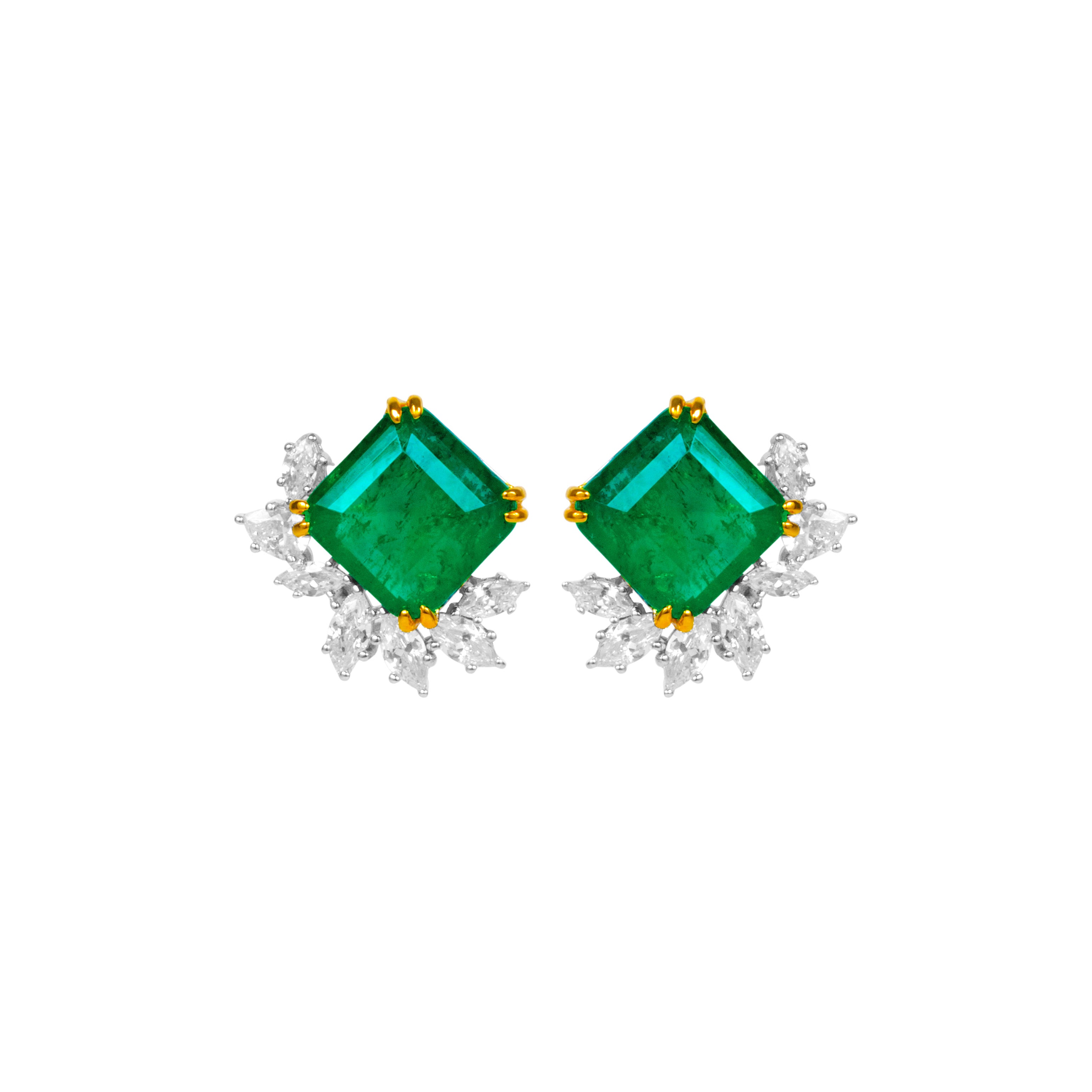 Sterling silver emerald earrings with marquis cz diamond
