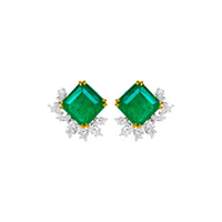 Sterling silver emerald earrings with marquis cz diamond