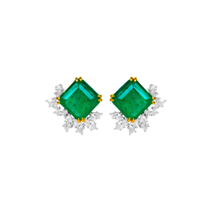 Sterling silver emerald earrings with marquise cz diamonds