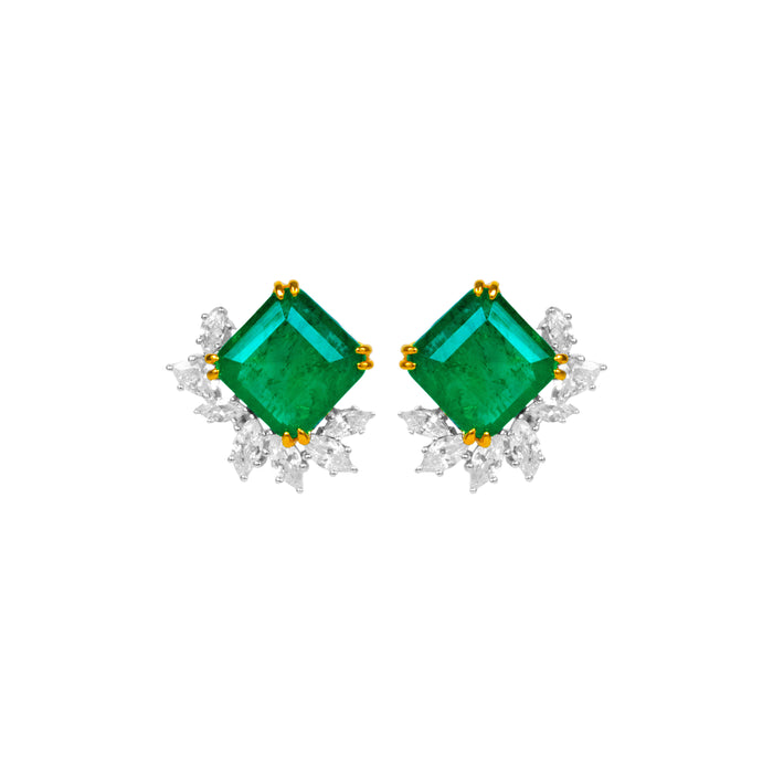 Sterling silver emerald earrings with marquis cz diamond