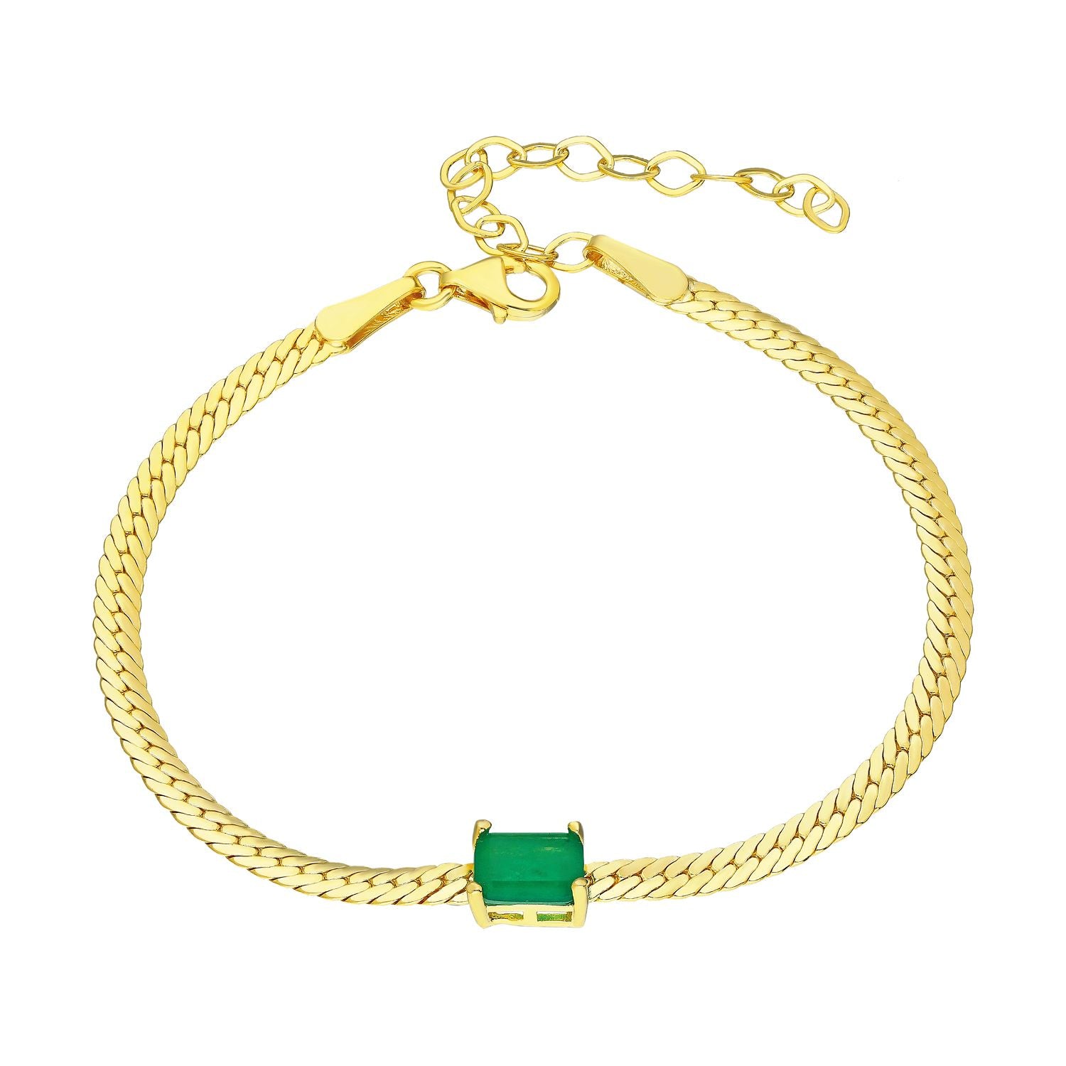 Silver gold plated emerald herringbone bracelet