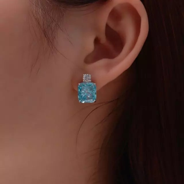 “Macaron” sterling silver simulated blue topaz studs