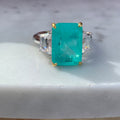 Sterling silver large emerald cut paraiba ring