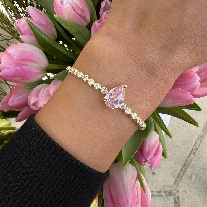 Silver gold plated simulated pink sapphire tennis bracelet