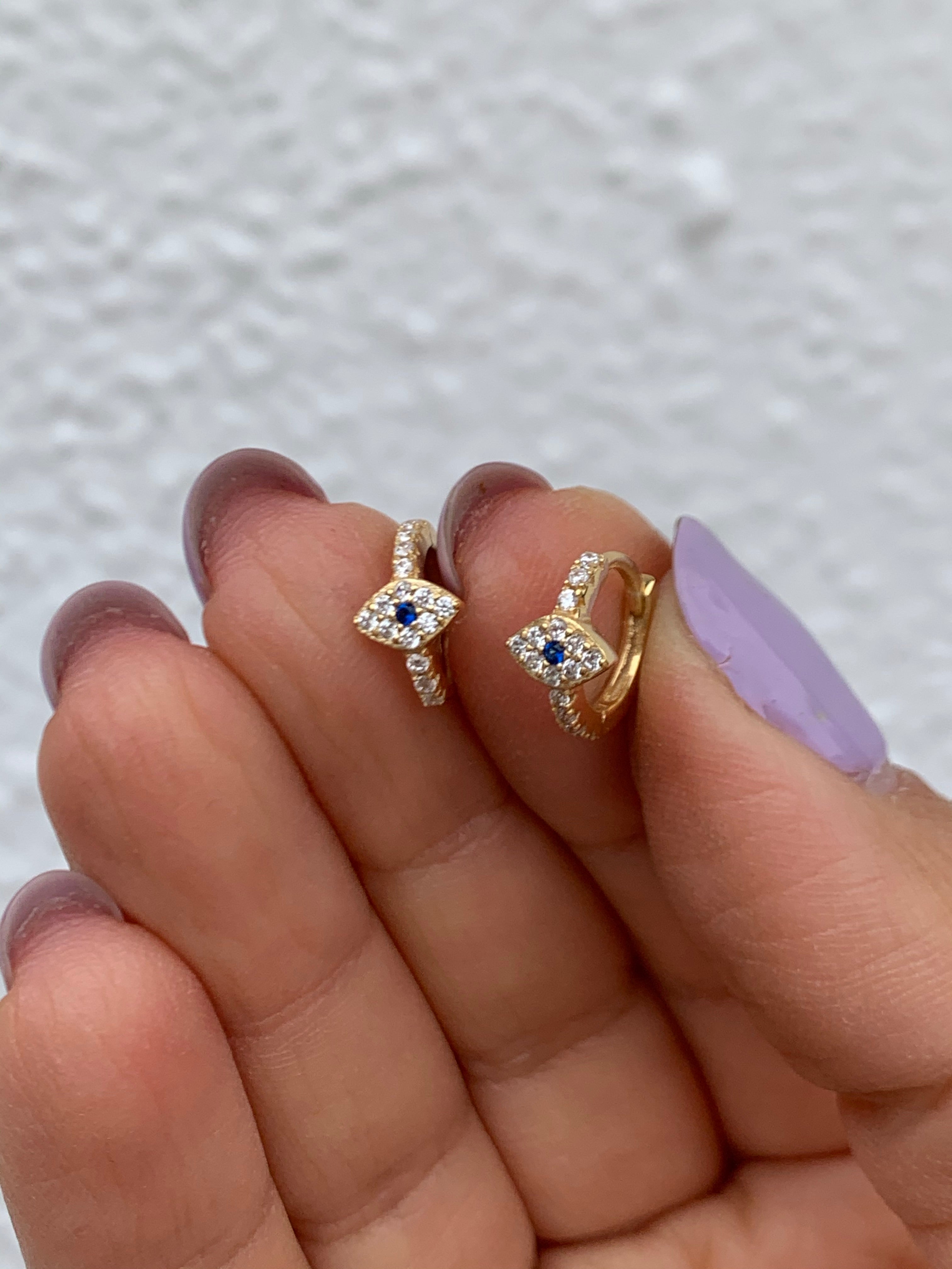 18k gold plated silver eye huggie hoops