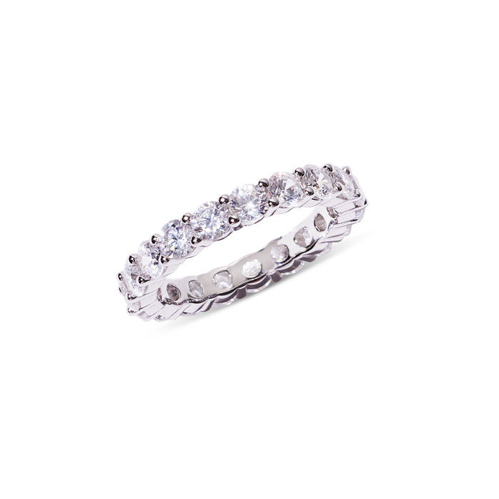 Sterling silver 3 mm round cut eternity band