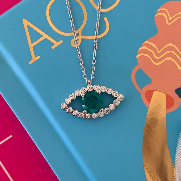 Sterling silver “Adora” emerald tennis eye necklace