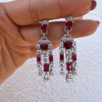 Sterling silver simulated ruby chandelier earrings