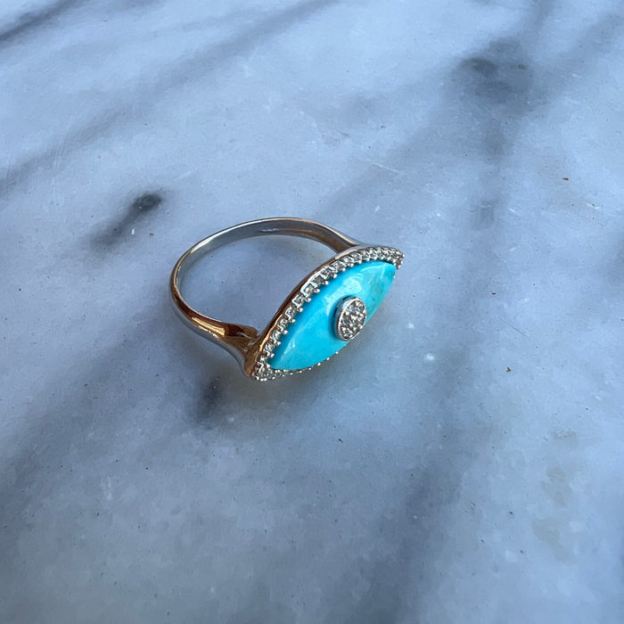“Gemma” sterling silver turquoise eye ring