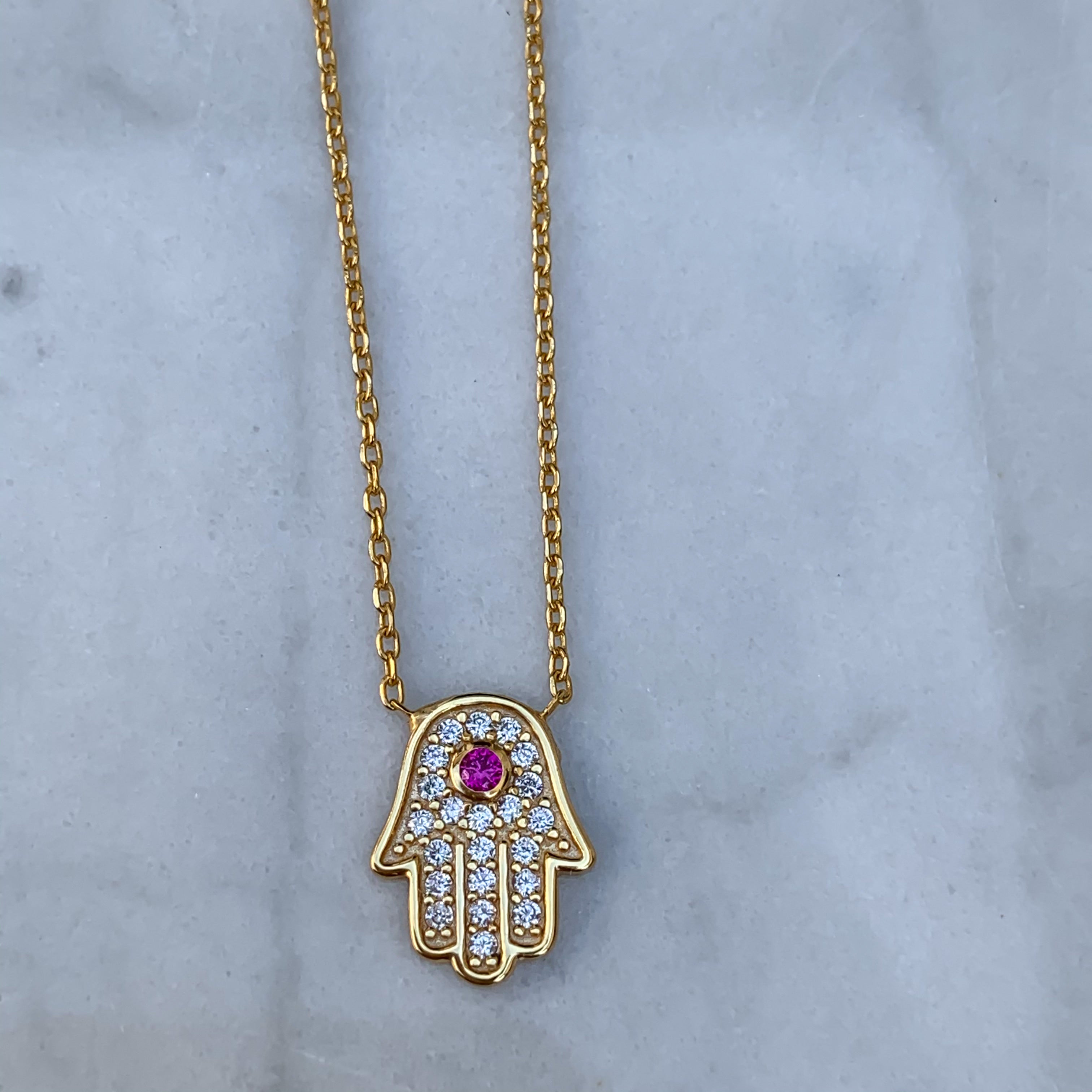 Sterling silver gold plated dainty hamsa necklace