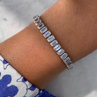 Sterling silver emerald cut cz diamond bracelet