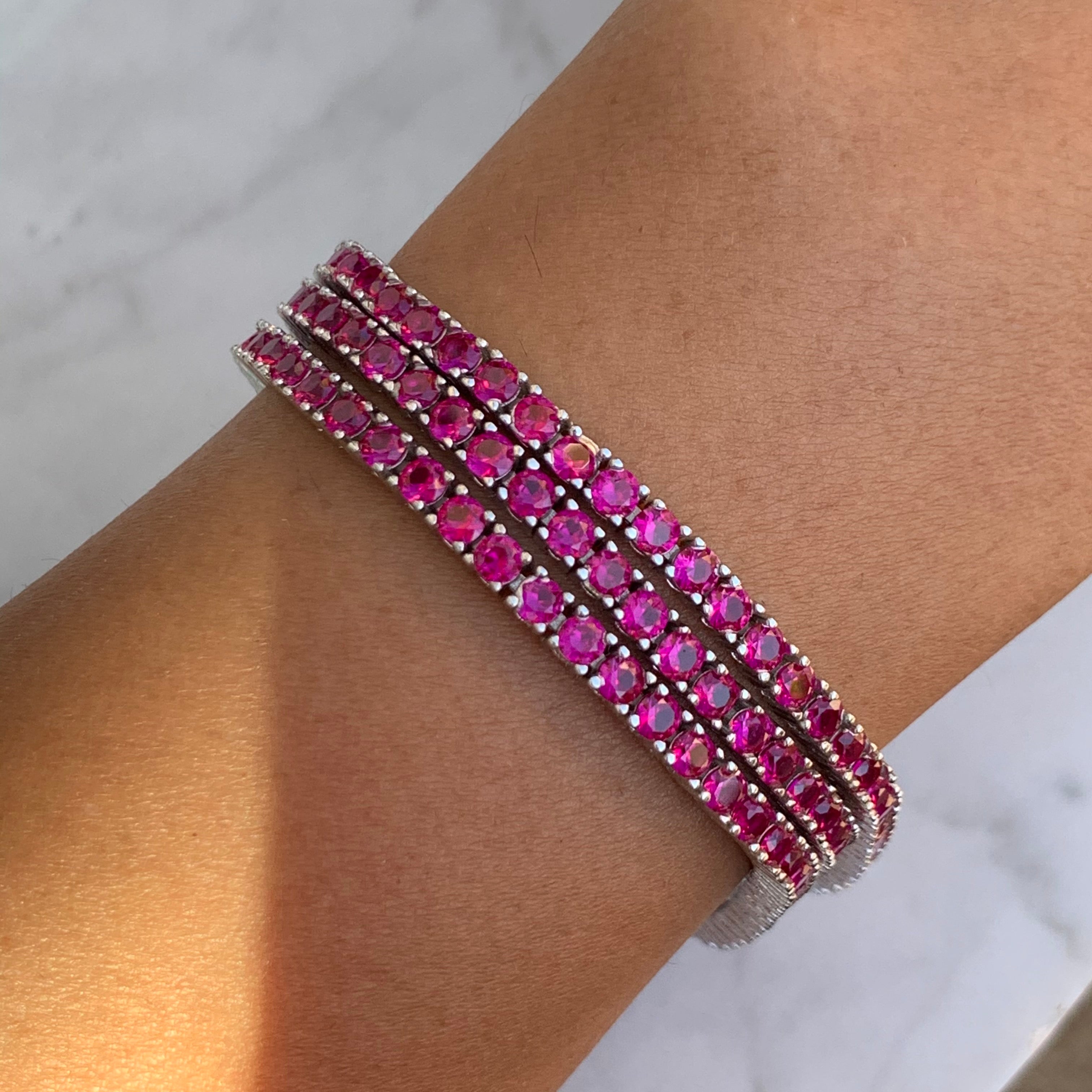 Sterling silver ruby pink tennis bracelet