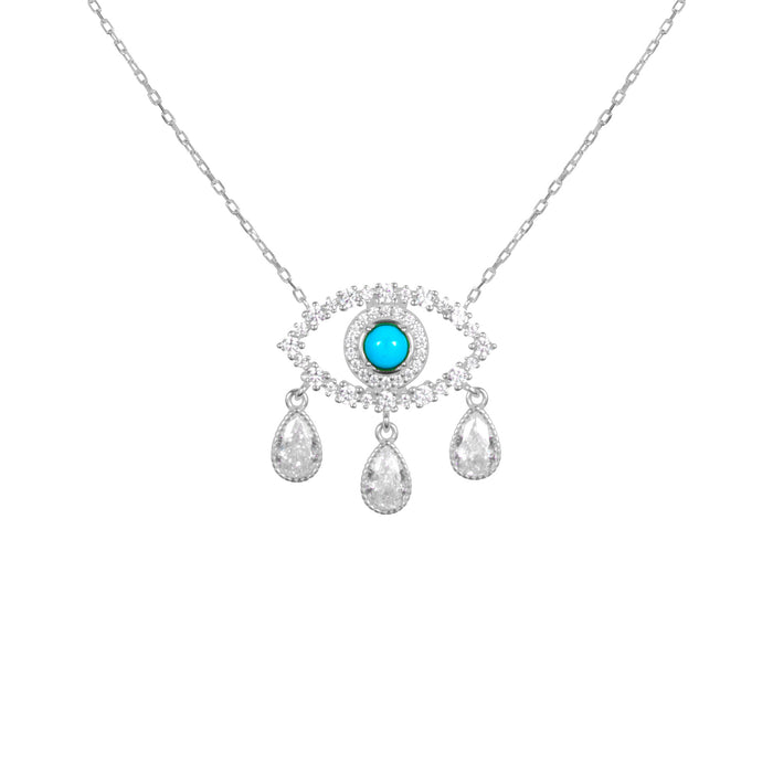 "Diamond Tears" Sterling silver eye necklace