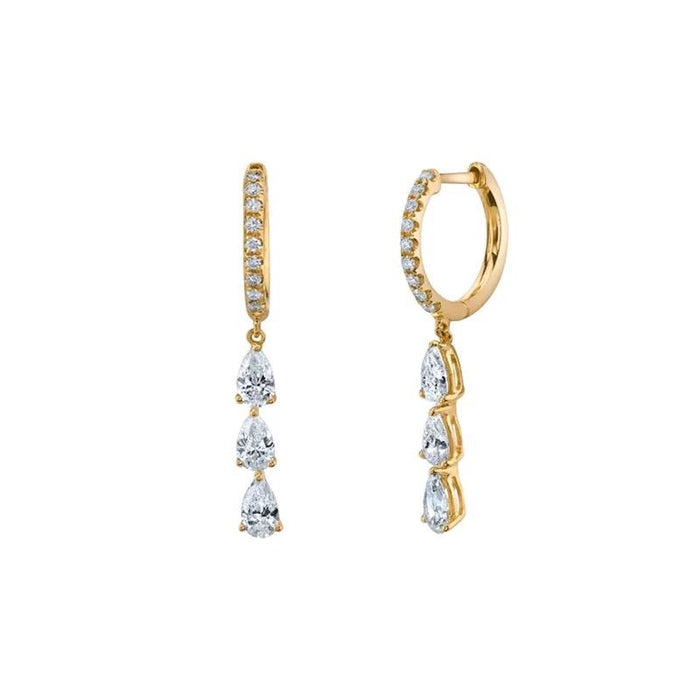 Sterling silver gold plated tear drop dangling huggie earrings