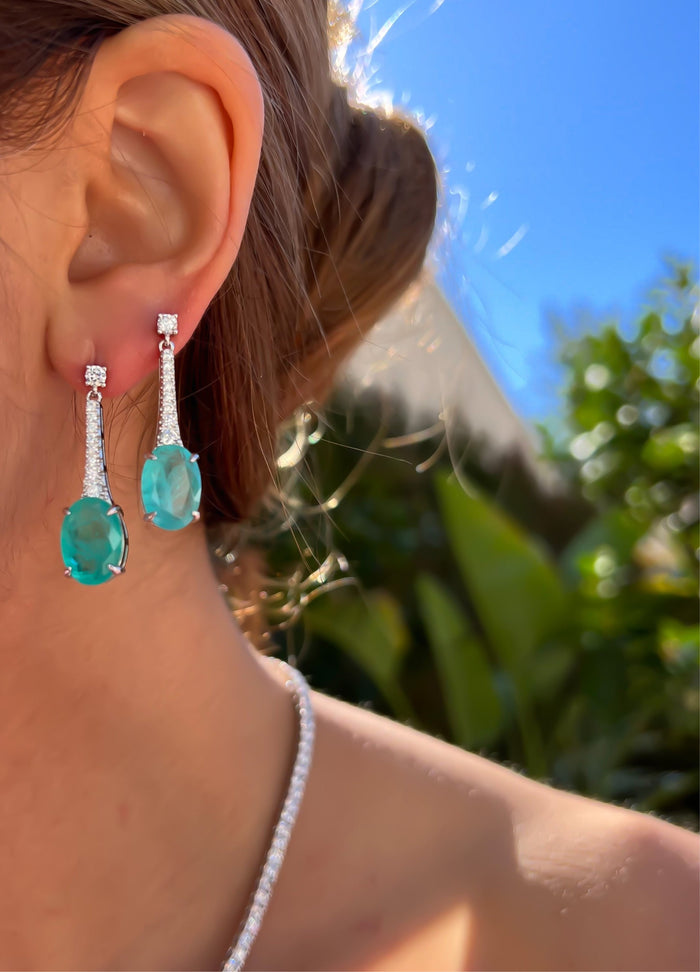 “Bora Bora” silver oval paraiba drop statement earrings